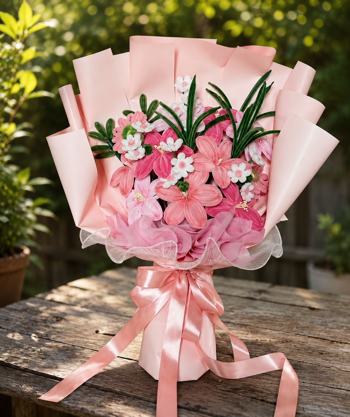 Pink handmade flower bouquet